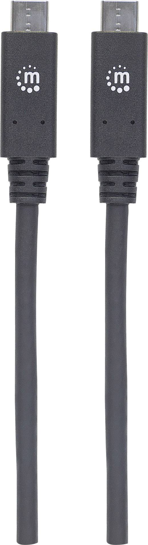 Två svarta USB-C-kablar med identiska kontakter, horisontellt placerade.