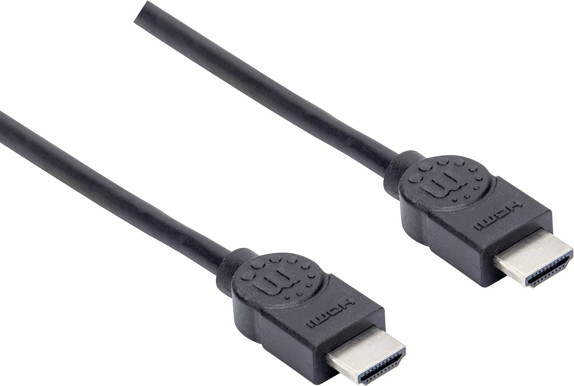 Två svarta HDMI-kablar med rektangulära kontakter och HDMI-logotypen, avsedda för överföring av audio- och videosignaler.