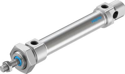 En metallisk Festo-cylinder med gängade ändar, avsedd för industriella tillämpningar som pneumatiksystem.