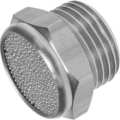 Metalliskt filterfiltrer med gänga, cylindrisk form, tillverkat av silverfärgad metall med små hål för filtrering.