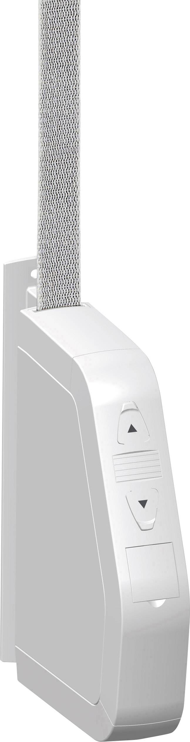 Elektrisk rullgardinslindningsapparat med två pilknappar för styrning. Väggmonterad, avsedd för automatisering av rullgardiner.