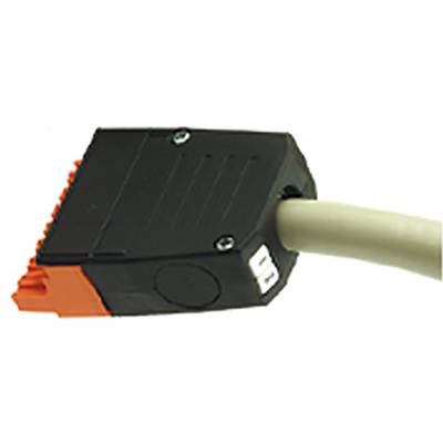 En svart och orange kontakt med en kabel, troligen avsedd för elektriska eller elektroniska tillämpningar.
