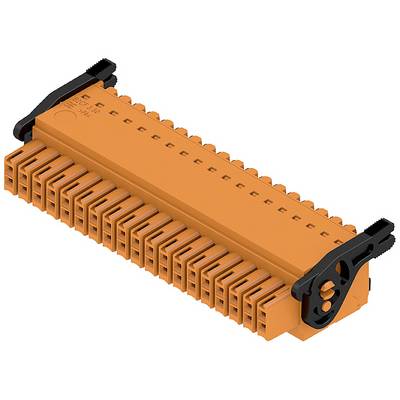 En orangefärgad kontakt med flera anslutningspunkter i två rader. Lämplig för elektroniska enheter och kablingssystem.