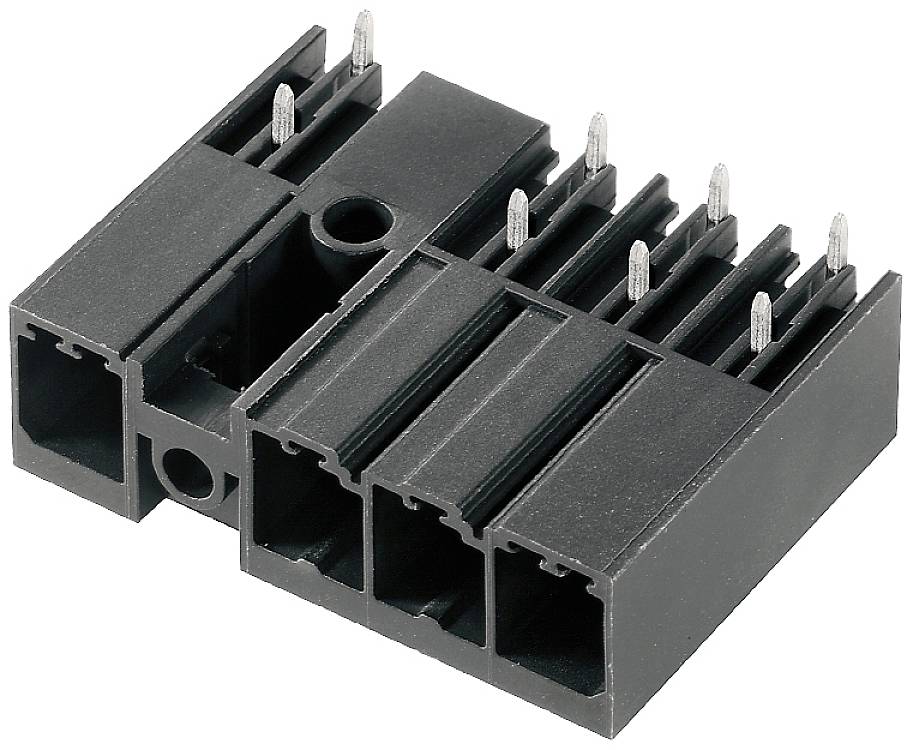 Svart plastkontakt med flera metallstift, sannolikt en elektrisk eller elektronisk kontaktdon.