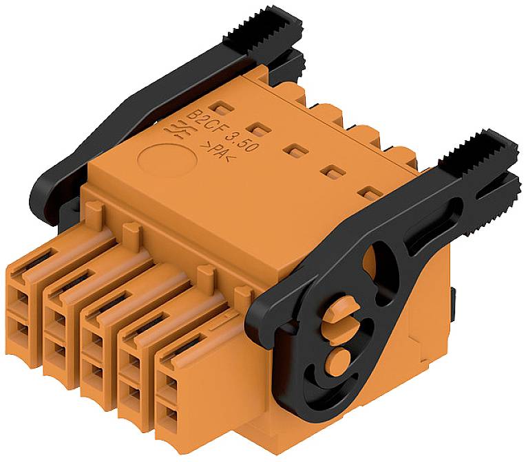 Orangegrå kontaktdon med flera anslutningsklämmor, lämplig för elektriska tillämpningar, för närvarande oanvänd.
