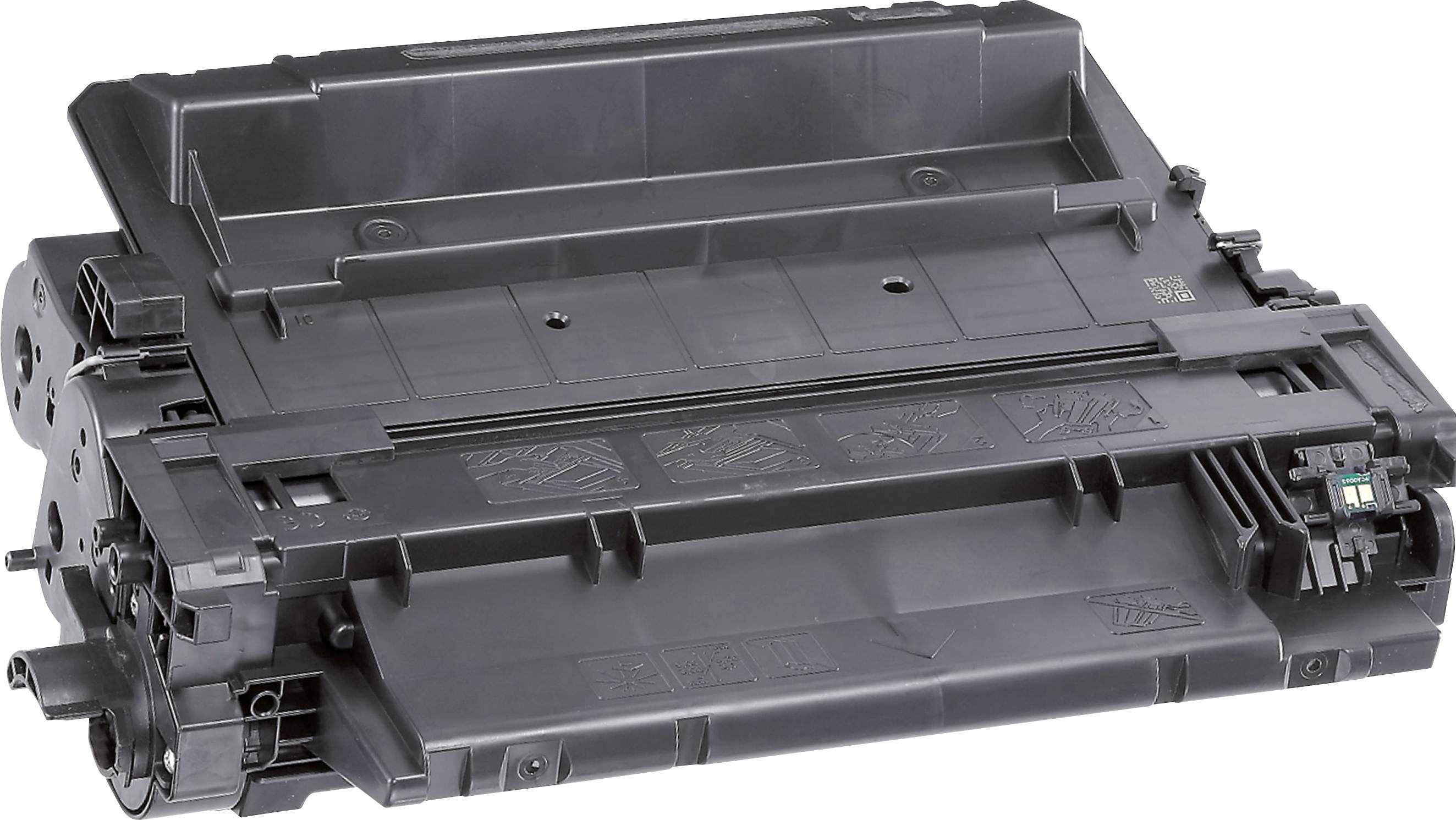 Svart bläckpatron med komplext design, avsedd för användning i en laserskrivare.