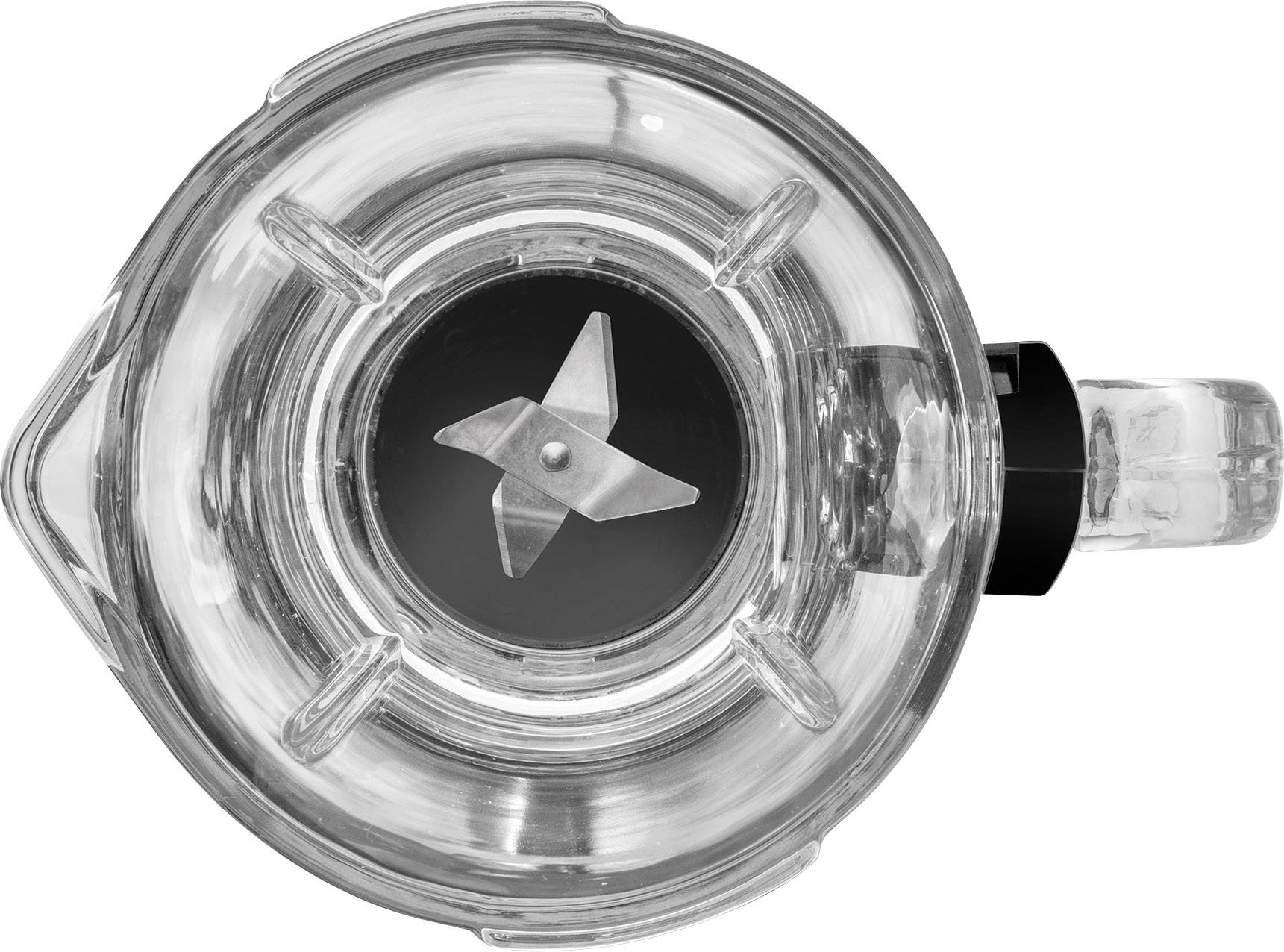 Ovanifrån vy av en mixbehållare med metallblad.