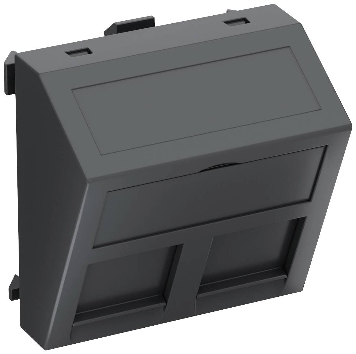 En svart, rektangulär adapter med två USB-portar på undersidan. Lämplig för integration i elektroniska enheter.