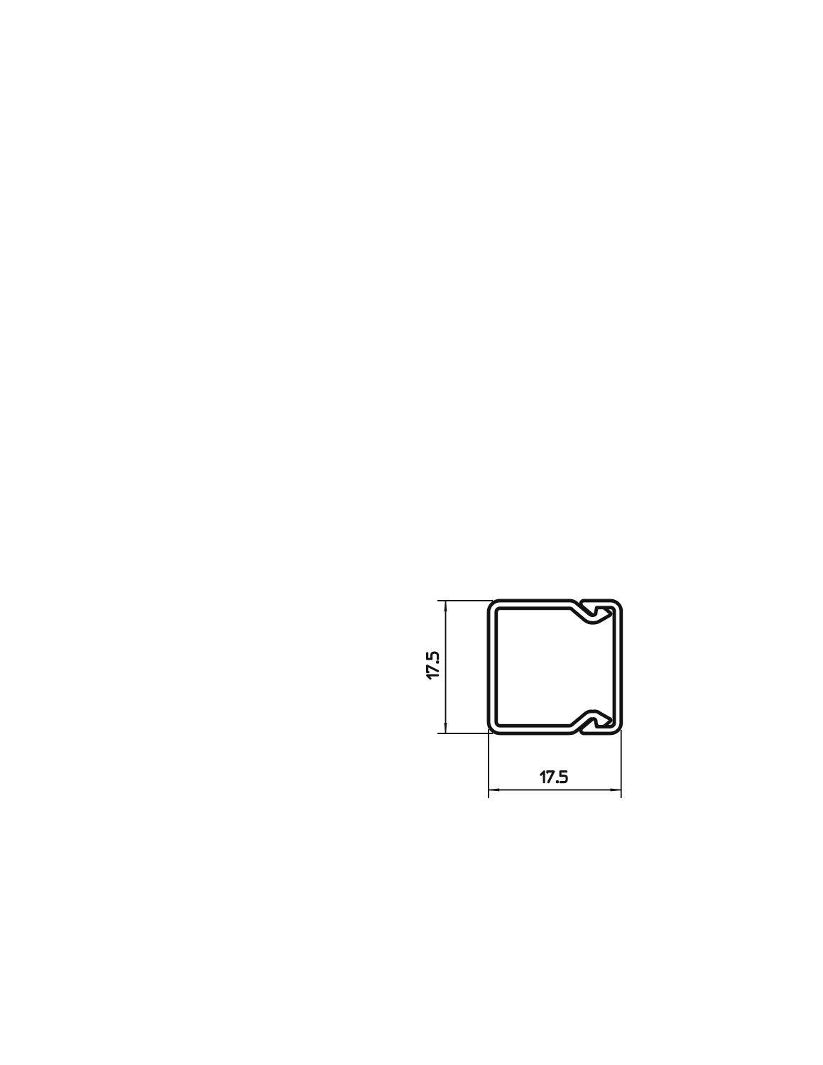 En teknisk ritning av en fyrkantig profil med måtten 17,5 x 17,5 mm.