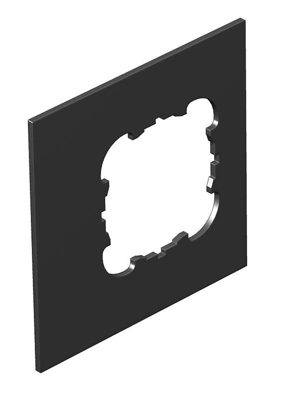 Svart rektangulärt metallstycke med oregelbundet centralt urtag, betraktat från en diagonal vinkel.