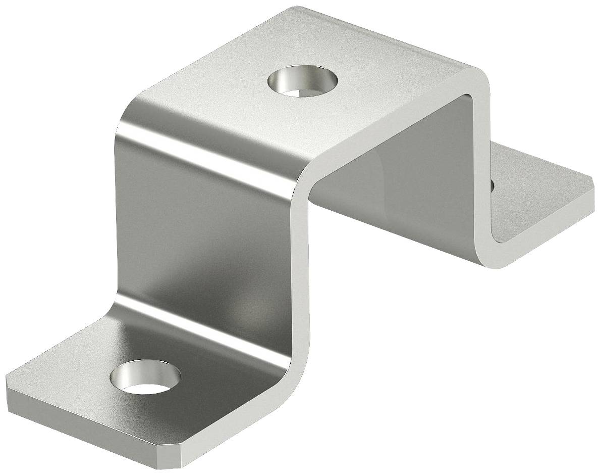 Metallvinkelbeslag med två hål, böjd design för fastsättning av föremål.