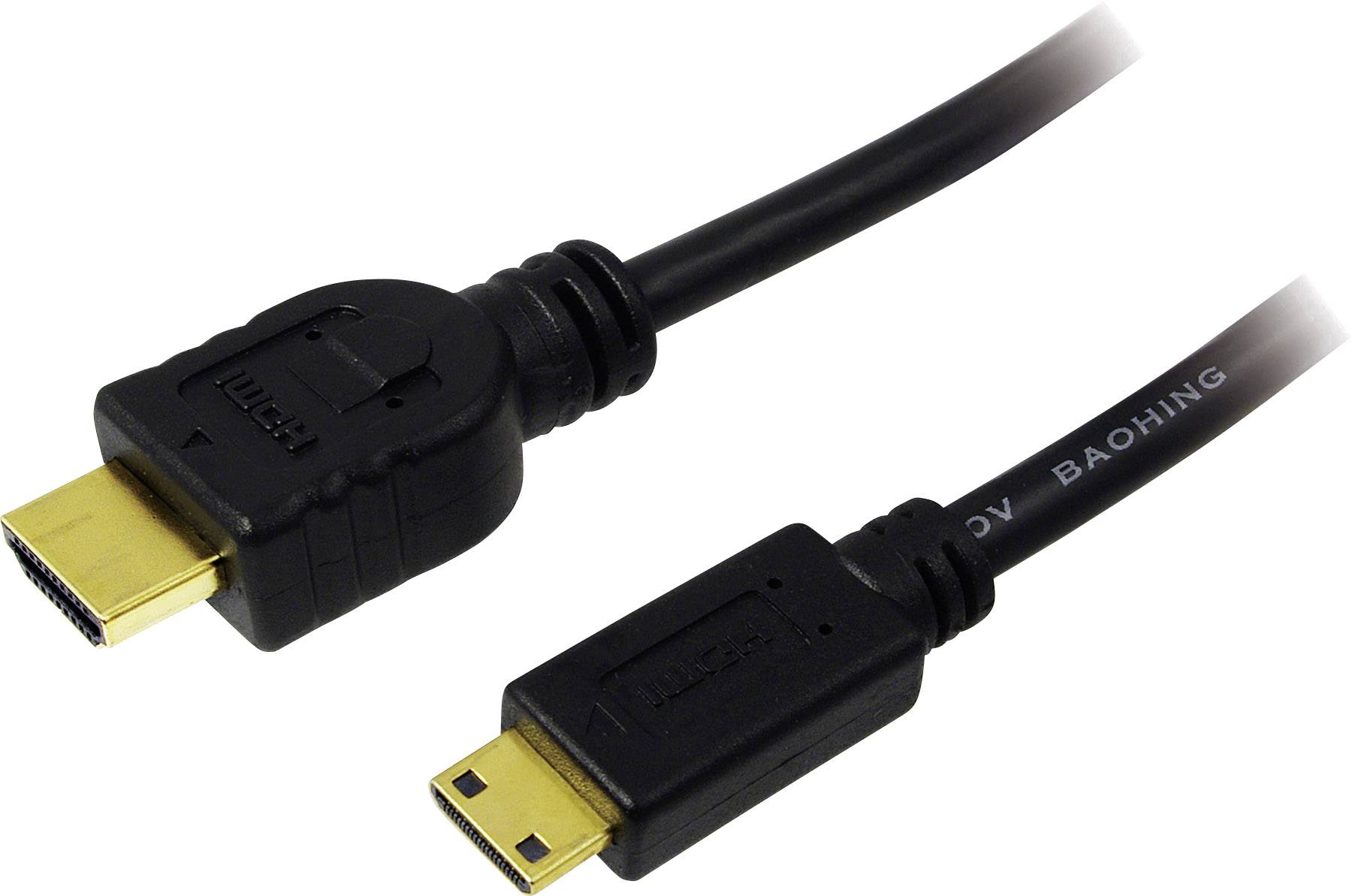 Två svarta kablar, en HDMI- och en Mini-HDMI-kontakt, för att ansluta enheter som datorer och skärmar.