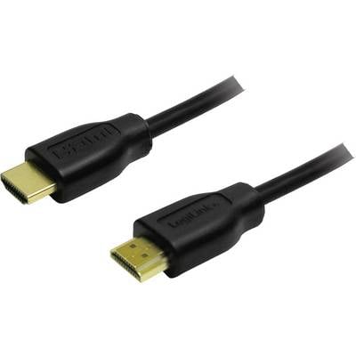 Svart HDMI-kabel med guldpläterade kontakter i båda ändar, lämpligt för anslutning av HD-enheter som TV-apparater och datorer.