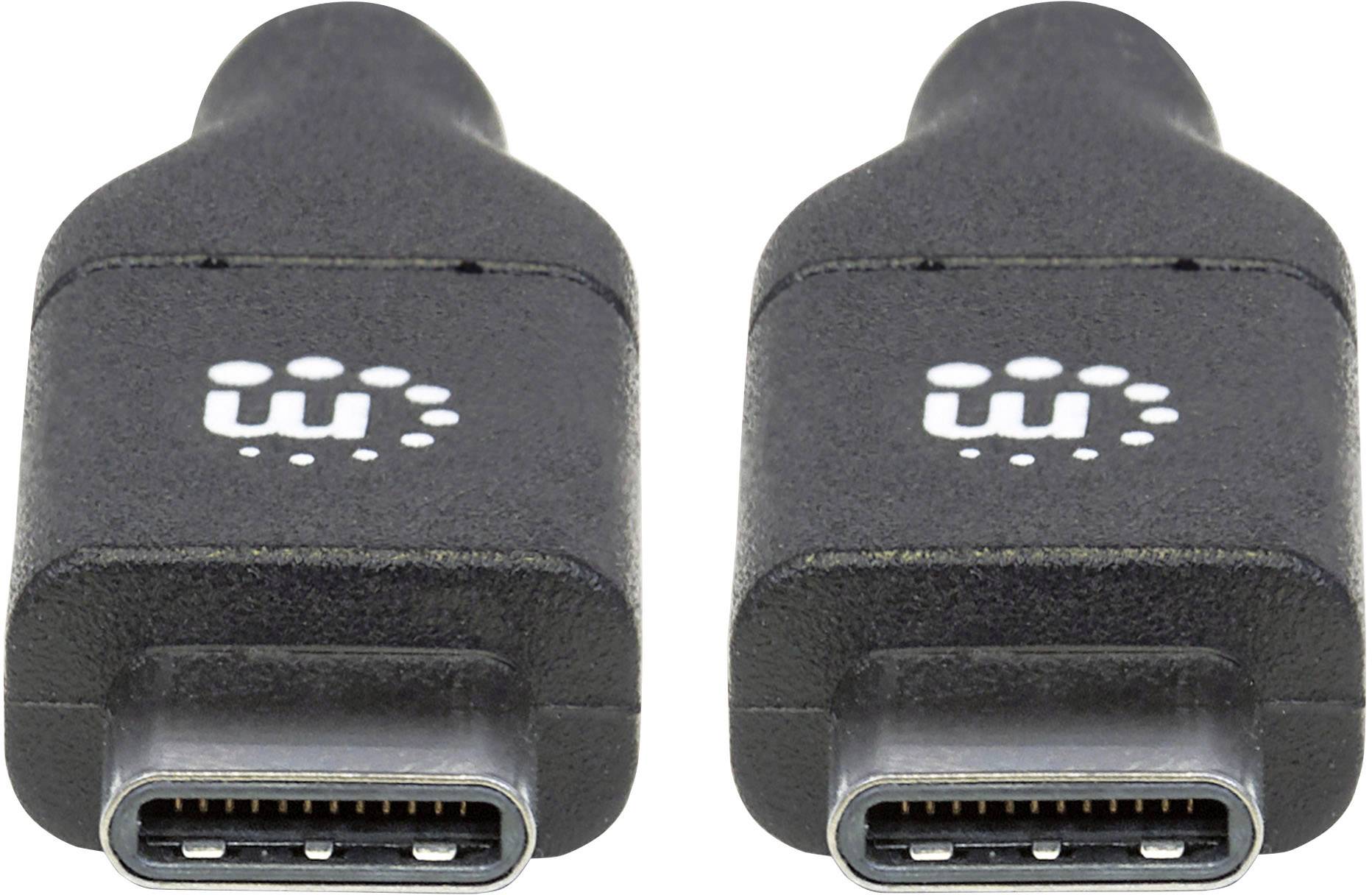 Två svarta USB-C-kontakter med en vit logotyp på ovansidan, liggande bredvid varandra, sedd framifrån.