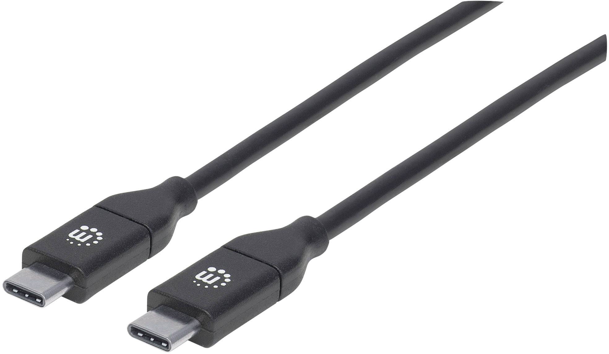 Två svarta USB-C-kablar med kontakter i båda ändar, på en vit bakgrund. Eventuella markeringar är inte läsliga.