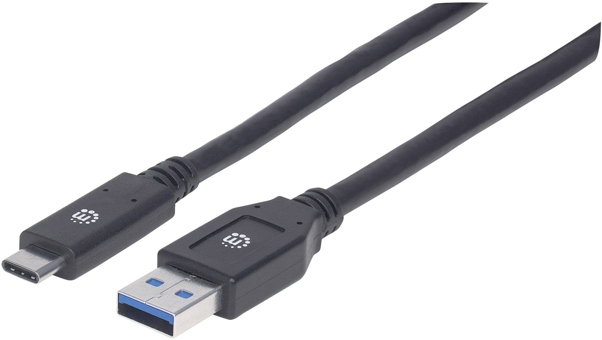 En svart kabel med en USB-C-kontakt och en USB-A-kontakt, som används för att ansluta olika enheter.