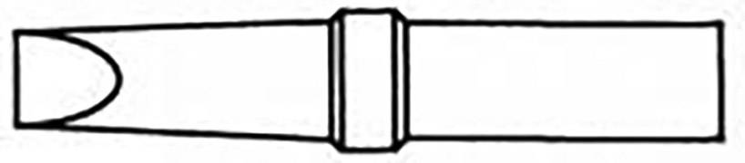 Diagram över ett saxofonmunstycke, visar munstyckets form med en öppning till vänster och en avsmalnande del till höger.