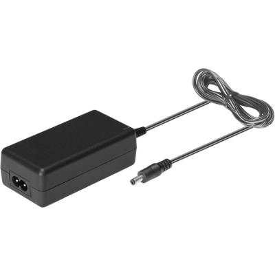 Svart nätadapter med tvåpolig kontakt och kabel, som används för laddning eller strömförsörjning av enheter.