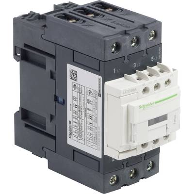 En svart och vit elektrisk kontaktor från märket Schneider Electric med etiketter och ett diagram på framsidan.