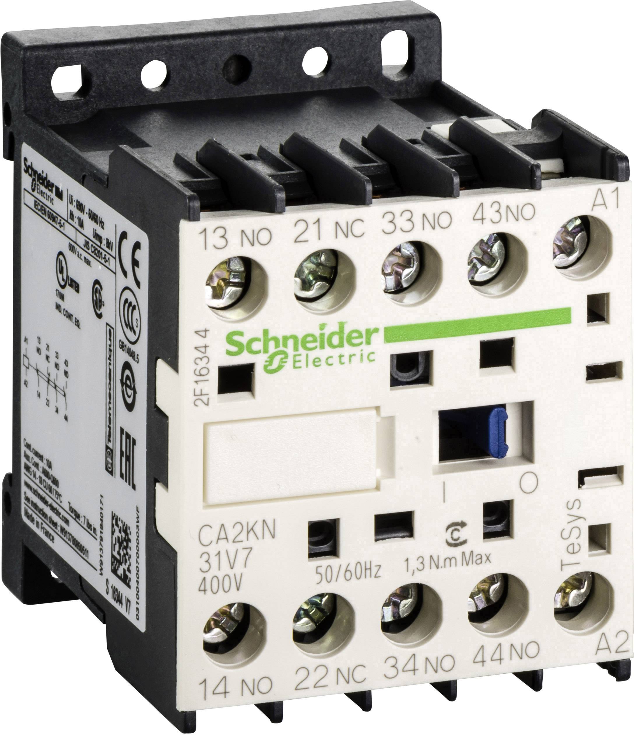 En elektrisk kontaktor från Schneider Electric med kontroll- och effektklämmor, lämplig för omkopplingssystem.