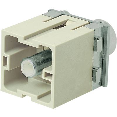 Liten, beige plastomkopplare med metallstift i mitten, rektangulär form, elektrisk komponent.