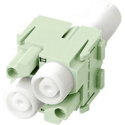 En grön och vit LWL-adapter med flera portar för fiberoptiska anslutningar. Lämplig för användning i nätverksinstallationer.