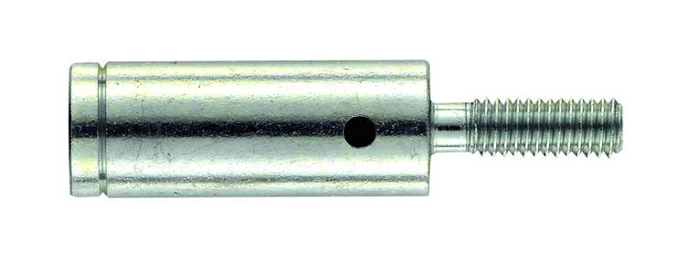 En metallpinne med gängad höger sida och en slät cylindrisk yta på vänster sida, sannolikt en bult eller förbindelsedetalj.