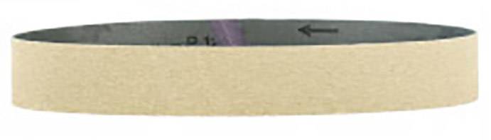 En beige slipbandsring med slät yta, avsedd för slipmaskiner. Ringen är horisontellt orienterad.