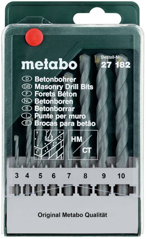 Metabo 627182000 Betong-spiralborr set 8 delar 3 mm, 4 mm, 5 mm, 6 mm, 7 mm, 8 mm, 9 mm, 10 mm Cylinderskaft 8 st