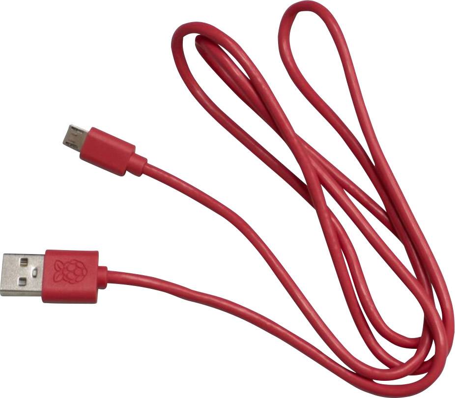Röd USB-kabel med en standard-USB-kontakt på ena sidan och en micro-USB-kontakt på den andra sidan.