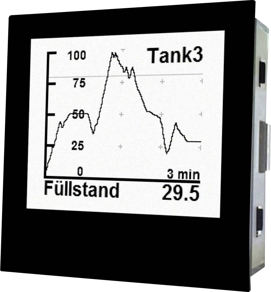 Ett diagram visar nivån i tank 3 under 3 minuter. Värdena varierar mellan 0 och 100. Aktuellt värde: 29,5.