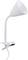 Vit klämlampa med flexibel hals och konisk skärm. Passar för riktad belysning av olika områden.