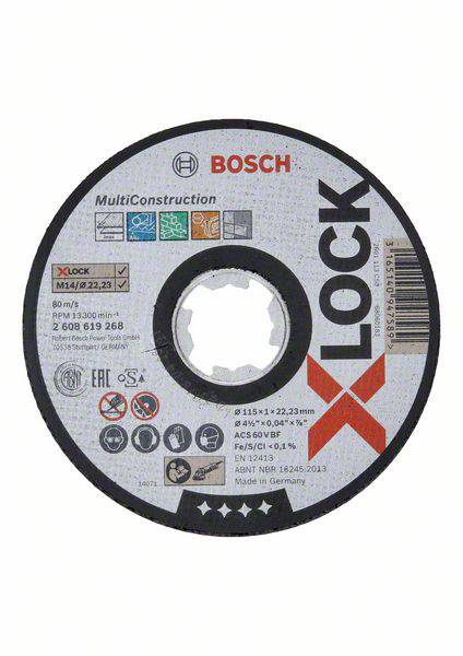 Bosch slipskiva med märkning 'X-LOCK', diameter 115 x 22,23 mm, för byggnadsändamål, max. 13 300 varv/min.