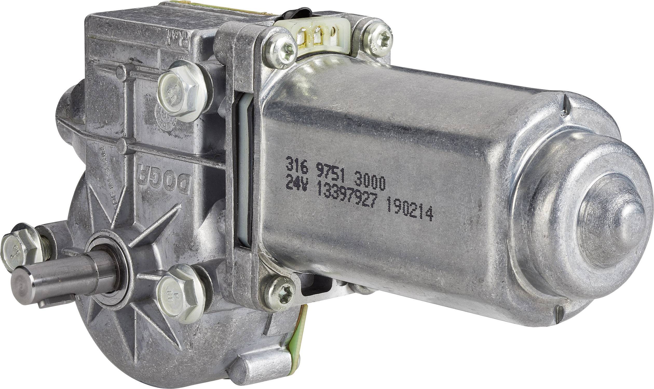 En elektrisk motor med metallhölje och synliga skruvar. Präglade siffror anger tekniska specifikationer.