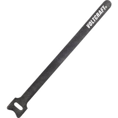 VOLTCRAFT Klett Kabelbinder 200mm Buntband med kardborre 200 mm (L x B) 200 mm x 12 mm Mörkgrå