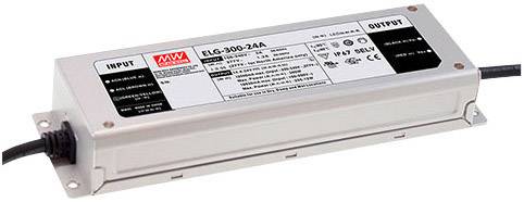 LED-drivare: Modell ELG-300-24A, rektangulärt metallhölje med kabelanslutningar. Etiketter med tekniska specifikationer synliga.