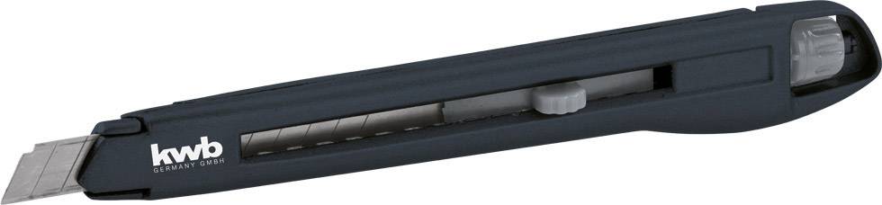 En svart knivskärare med infällbart blad och företagslogotypen 'kwb' på sidan.