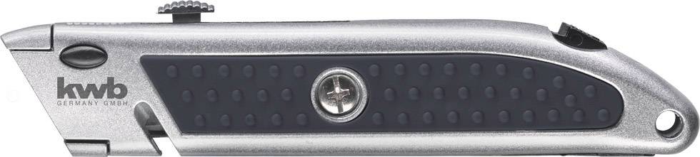 Silverfärgat universalkniv med svart handtag, märkt med 'kwb Germany GmbH'.