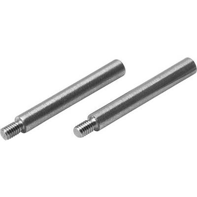 Två metallstift med gängad ena sida. De är cylindriska och tillverkade av blankt metall.