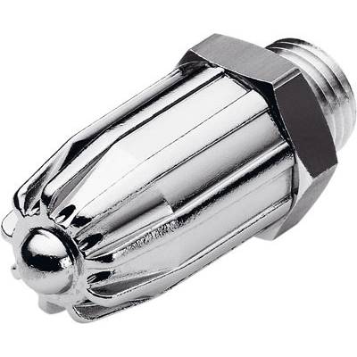 Ett silvergrått, metalliskt munstycke med gänga, som används för att kontrollerat spruta vätska.