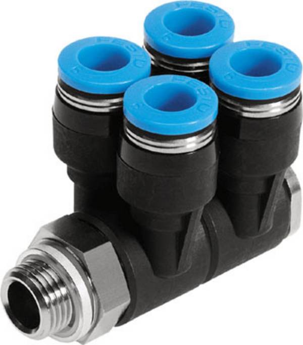 FESTO Fördelare 186246 QSLV4-G1/8-8  Yttergänga: 1/8"  Rör-Ø: 8 mm  Gängstorlek: 1/8" 1 st