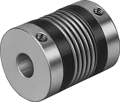 Metallkoppling med spiralfjäderdesign, använd för överföring av rotationsrörelser i maskiner. Robust och flexibel.