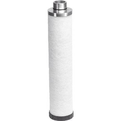 Cylindrisk vit vattenfilter med metalliska anslutningar överst och underst. Huvudkomponent i ett vattenreningssystem.