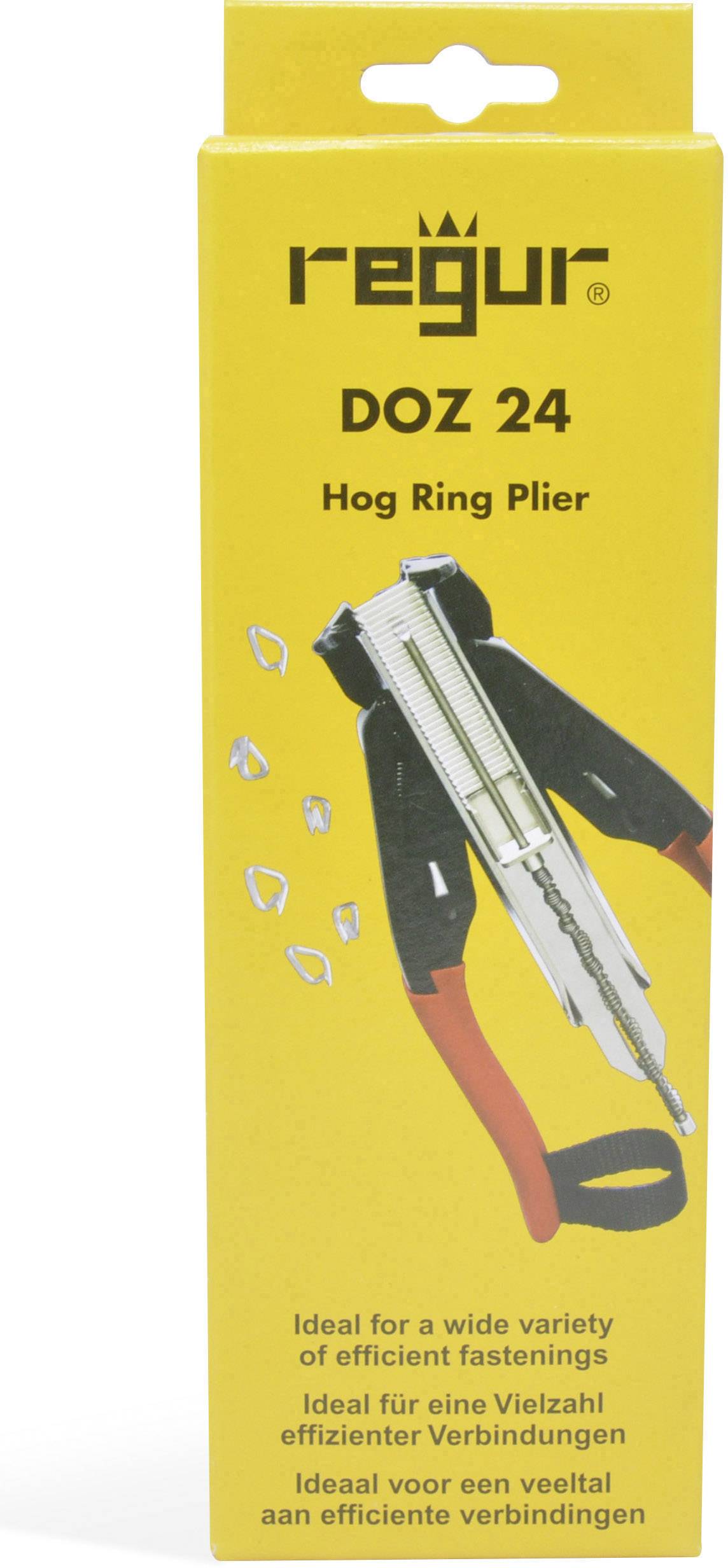 Gul förpackning för en produktionstång 'DOZ 24' från 'regur', lämplig för olika typer av anslutningar.