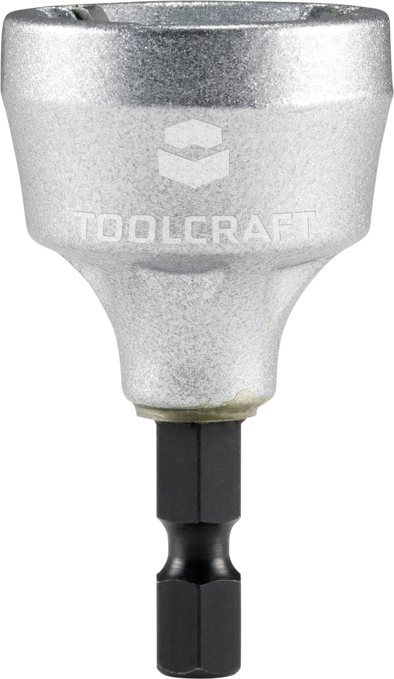 Silverfärgad skiftnyckel från TOOLCRAFT, konisk upptill, med sexkantig skaft. Lämplig för användning med en skruvmejsel.
