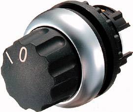 Vridströmbrytare med svart handtag och silverring visar positionen '0'. Lämplig för elektroniska enheter för styrning.