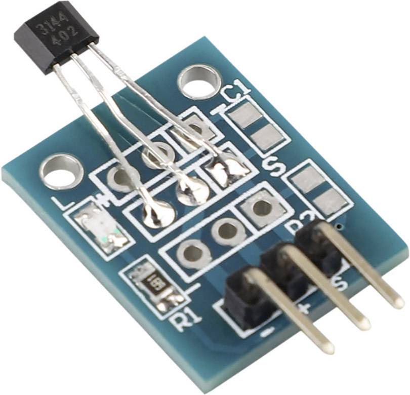 En elektronisk modul med en transistor och tre stift på ett kretskort; ofta använd för sensorapplikationer.