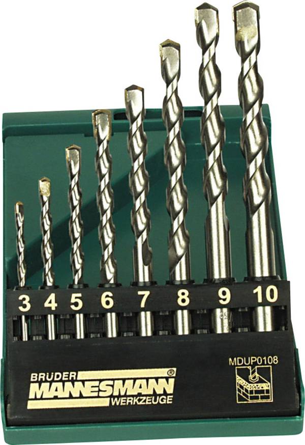 Brüder Mannesmann M54309 Sten-spiralborr set 3 mm, 4 mm, 5 mm, 6 mm, 7 mm, 8 mm, 9 mm, 10 mm Cylinderskaft 1 st