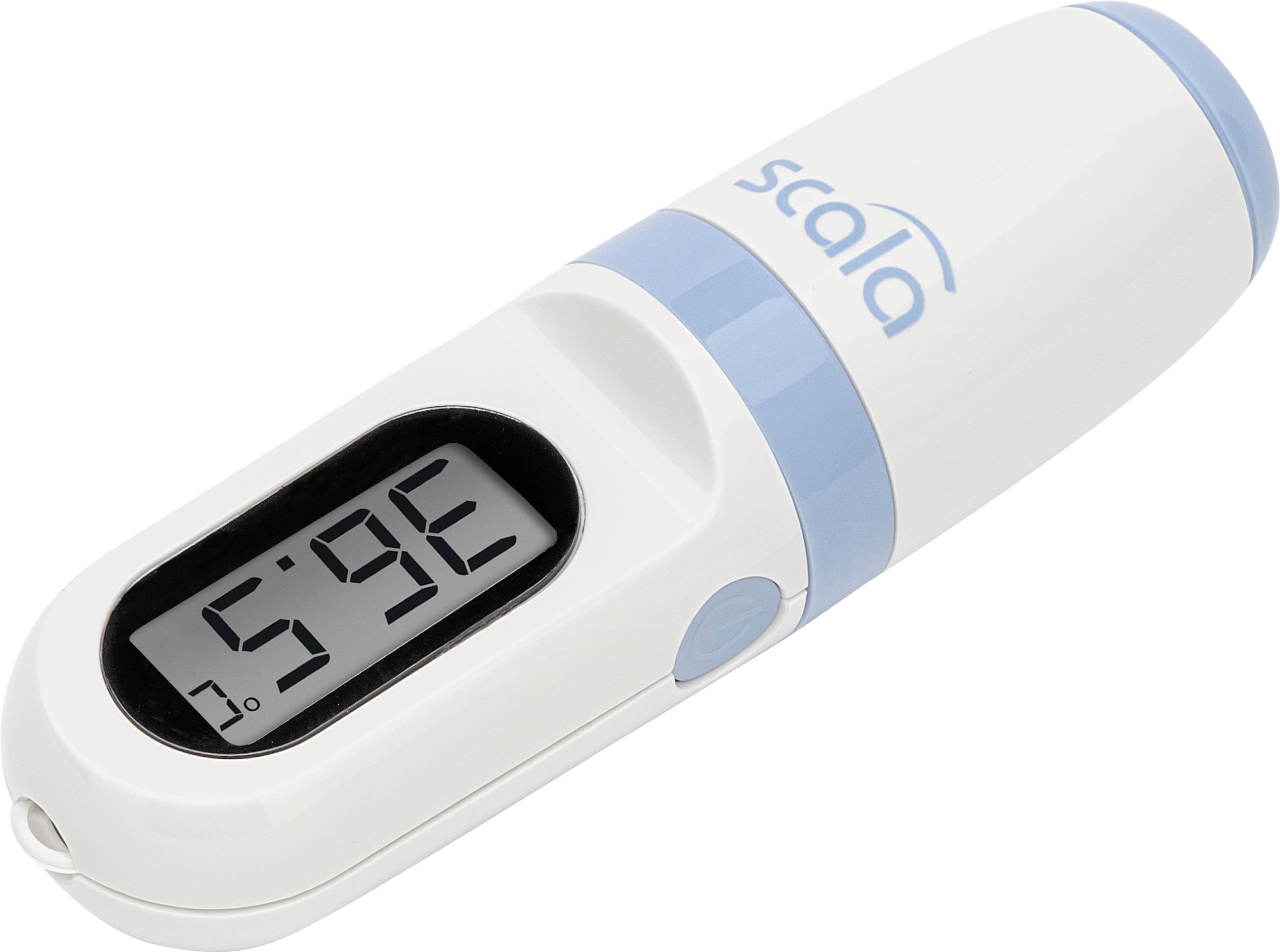 Digitalt termometer med blå accent visar '39,6°C'.