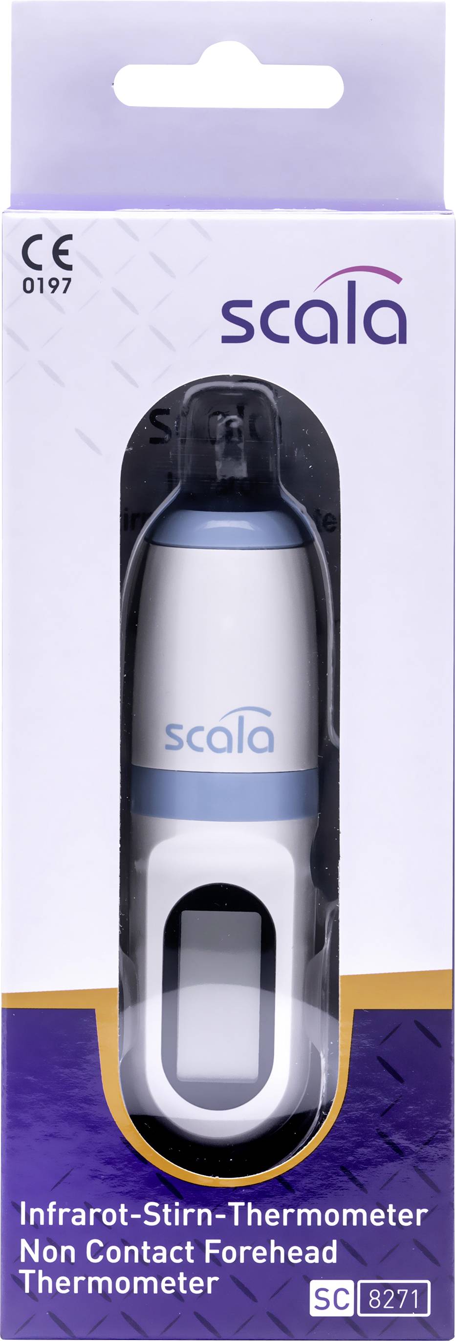 Infraröd panntemperaturmätare i förpackning, kontaktlös modell, varumärke synligt, lämplig för mätning av kroppstemperatur.